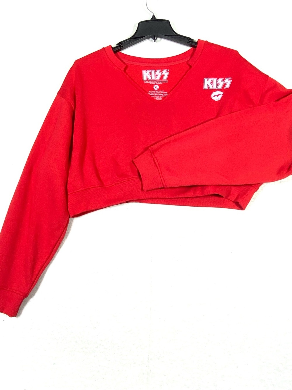 KISS I Was Made For Lovin' You Graphic Sweatshirt Women's XL Red Cropped V-Neck